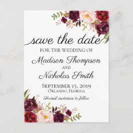 Marsala en Pink Floral Save the Date Briefkaarten