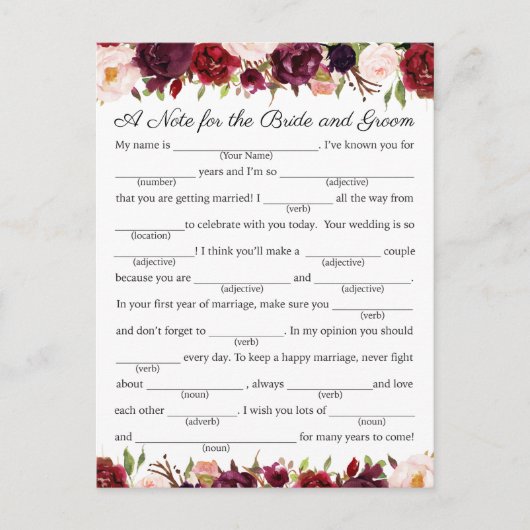 Marsala en Pink Floral Wedding Advice Kaarten (Voorkant)