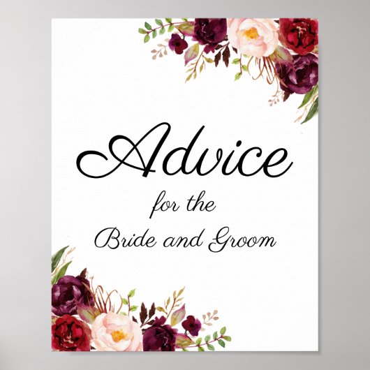 Marsala en Pink Floral Wedding Advice Poster (Voorkant)