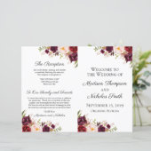 Marsala en Pink Floral Wedding Programs (Staand voorkant)