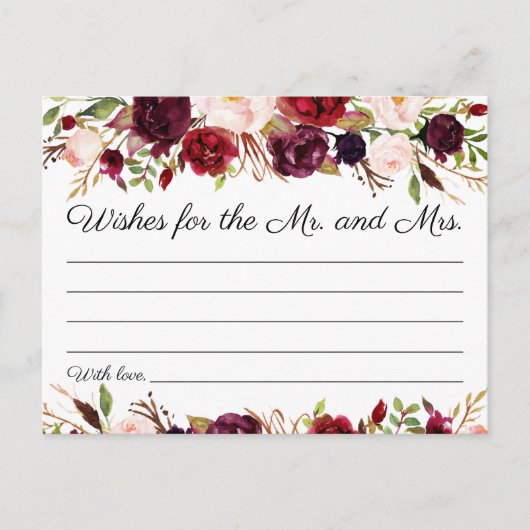 Marsala en Pink Floral Wedding Wishes Kaarten (Voorkant)