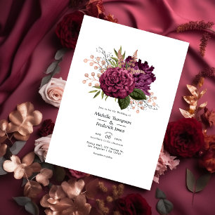 Marsala en Roos Gold Floral Vintage Wedding Kaart