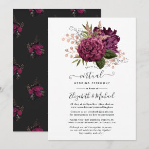 Marsala en Roos Gold Floral Virtual Wedding Kaart