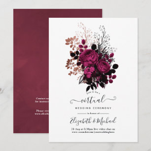 Marsala en Roos Gold Floral Virtual Wedding Kaart