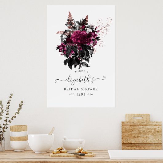 Marsala en Roos Gold Floral Vrijgezellenfeest Welk Poster (Keuken)