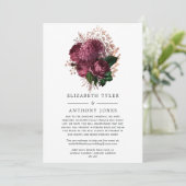 Marsala en Roos Gold Floral Wedding Gastenlijst Aankondiging (Staand voorkant)