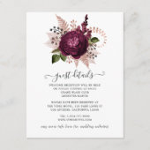 Marsala en Roos Gold Floral Wedding Guest - Gegeve Informatiekaartje (Voorkant)