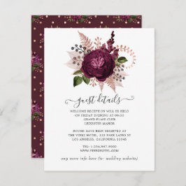 Marsala en Roos Gold Floral Wedding Guest - Gegeve Informatiekaartje