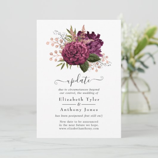 Marsala en Roos Gouden Bloemen Bruiloft Update Kaart (Staand voorkant)