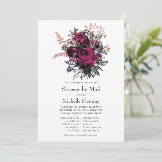 Marsala en Roos Gouden Bloemendouche per Mail Kaart (Staand voorkant)