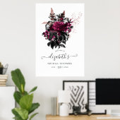 Marsala en Rose Goud Bloemachtige Bruiloft Feest V Poster (Thuiskantoor)