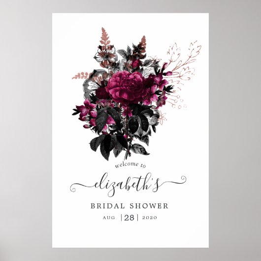 Marsala en Rose Goud Bloemachtige Bruiloft Feest V Poster (Voorkant)