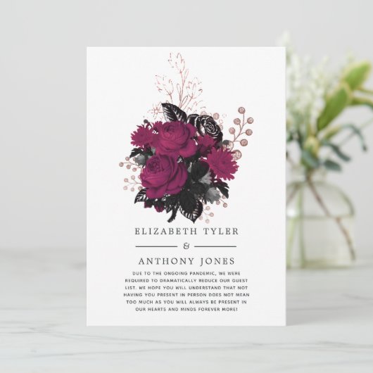 Marsala en Rose Goud Bloemige Uitnodiging voor Bep (Staand voorkant)