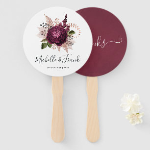 Marsala en Rose Goud Bloemrijke Vintage Trouwdag Handwaaier
