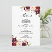Marsala en Roze Bloemen Bruiloft Menu Kaarten