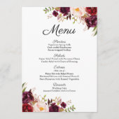 Marsala en Roze Bloemen Bruiloft Menu Kaarten (Voorkant)