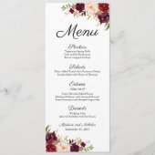 Marsala en Roze Bloemen Bruiloft Menu Rack Kaarten (Voorkant)