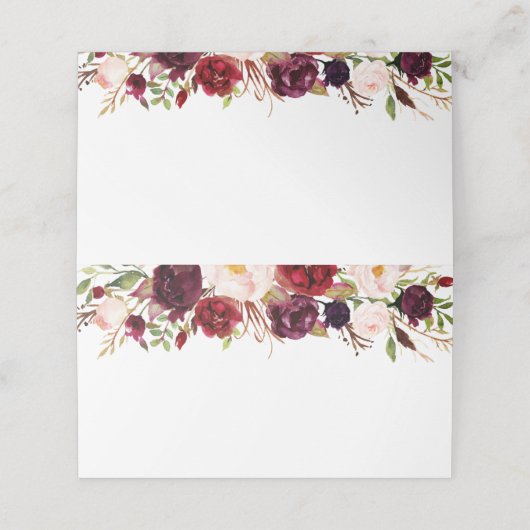 Marsala en roze bloemen bruiloft voedsel label Kaa Plaatskaartje (Buitenkant ongevouwen)