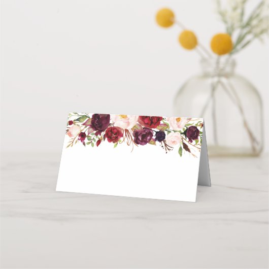 Marsala en roze bloemen bruiloft voedsel label Kaa Plaatskaartje (Voorkant)