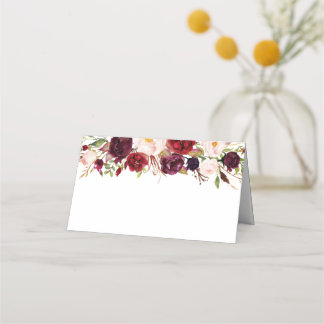 Marsala en roze bloemen bruiloft voedsel label Kaa Plaatskaartje