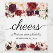 Marsala en Roze Bloemen Bruiloft Wijn Etiketten (Enkel label)