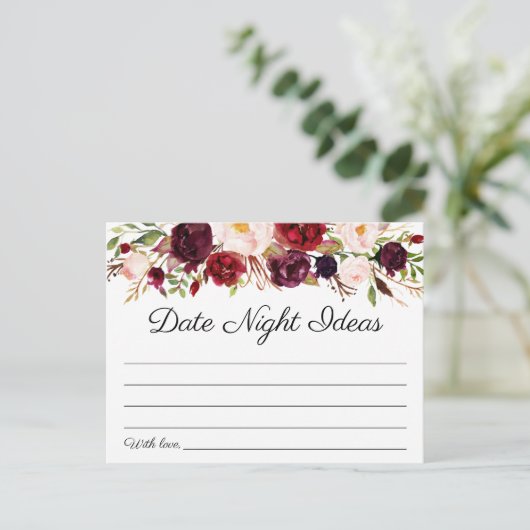 Marsala en roze Bloemen Datum Nacht Ideeën Kaarten (Staand voorkant)