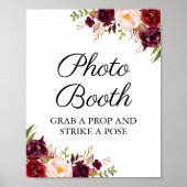 Marsala en Roze Bloemen Huwelijks Foto Booth Bord Poster (Voorkant)