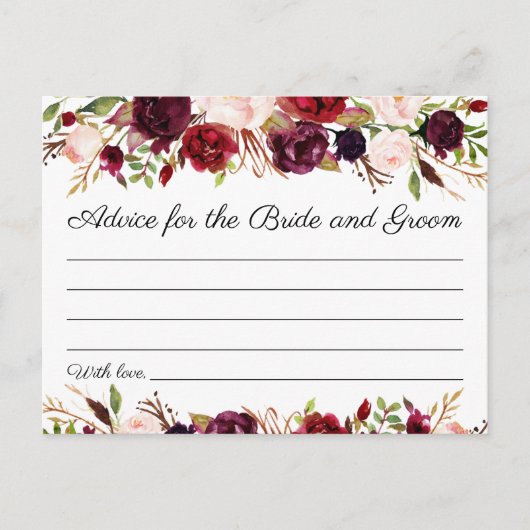 Marsala- en roze bloemen Huwelijksadvieskaarten Advieskaart (Voorkant)