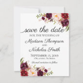 Marsala en roze bloemenbruiloft Save The Date Kaar (Voorkant)