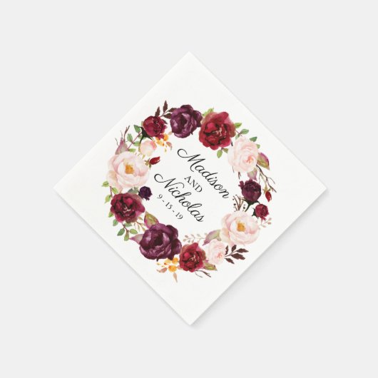 Marsala en roze bloemenbruiloft servetten (Hoek)