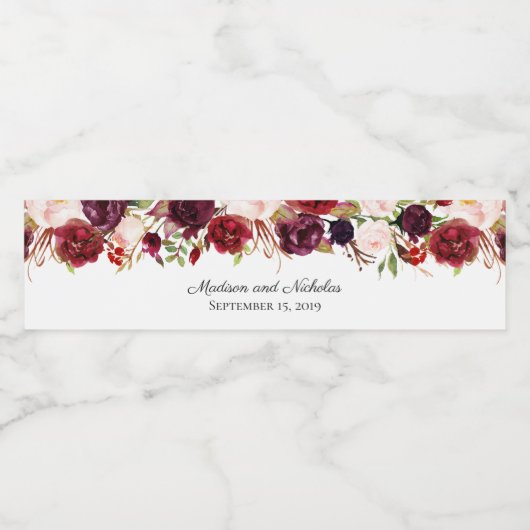 Marsala en Roze Bruiloft Water Flesetiketten Waterfles Etiket (Enkel label)