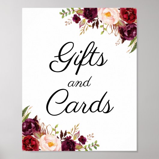 Marsala en roze Floral Gifts and Kaarten Sign. Poster (Voorkant)