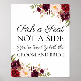 Marsala en roze Floral Kies een zitplaats zonder t Poster