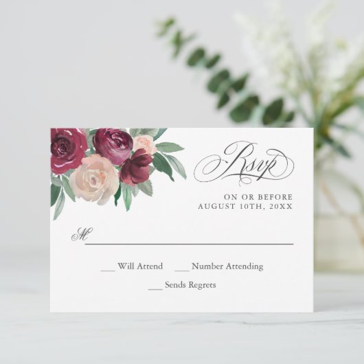 Marsala en Roze Waterverf Floral RSVP (Staand voorkant)