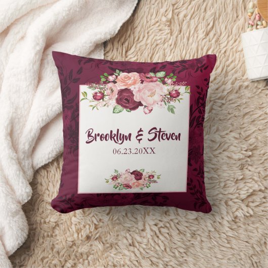 Marsala en Roze Waterverf Peony Wedding Pillow Kussen (Deken)