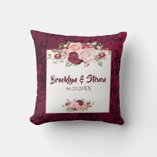 Marsala en Roze Waterverf Peony Wedding Pillow Kussen (Voorkant)