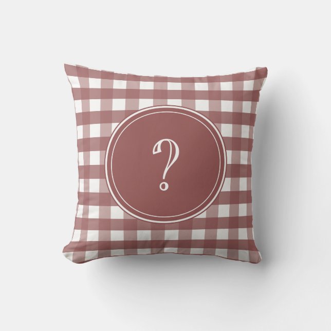 Marsala en White Gingham Monogram Kussen (Voorkant)