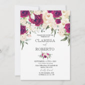 Marsala en witte bloemen bruiloft uitnodiging (Voorkant)