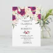 Marsala en witte bloemen bruiloft uitnodiging (Staand voorkant)