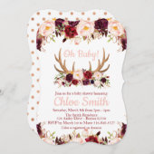 Marsala Floral Antler Baby shower uitnodiging (Voorkant / Achterkant)
