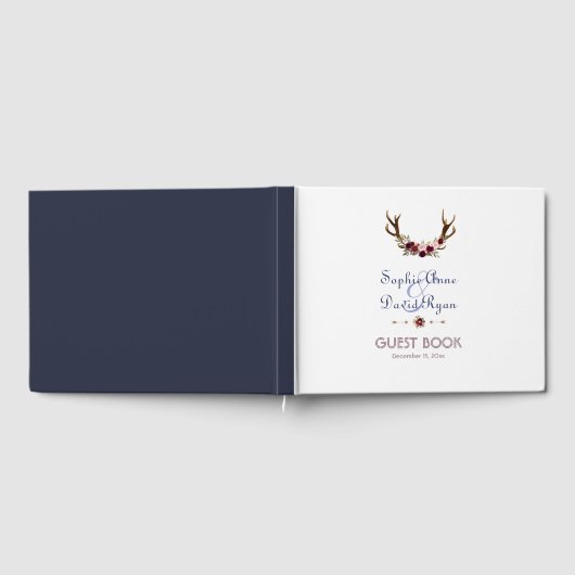 Marsala Floral Antlers marinemacht Blue Fall Weddi Gastenboek (Volledig)