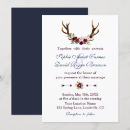 Marsala Floral Antlers marinemacht Blue Fall Weddi Kaart