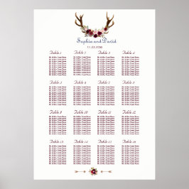 Marsala Floral Antlers marinemacht Blue Fall Weddi Poster