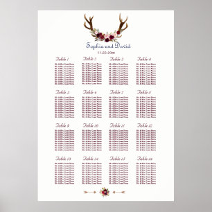 Marsala Floral Antlers marinemacht Blue Fall Weddi Poster
