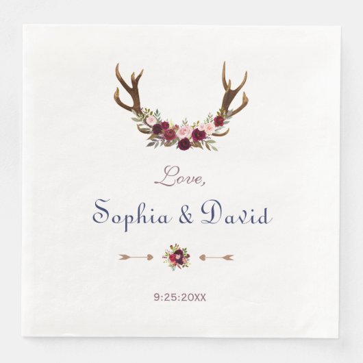 Marsala Floral Antlers marinemacht Blue Fall Weddi Servet (Voorkant)