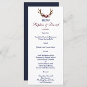 Marsala Floral Antlers Navy Blue Herfst Menu (Voorkant / Achterkant)