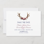 Marsala Floral Antlers Navy Blue Save the Date (Voorkant)