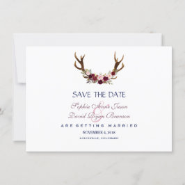 Marsala Floral Antlers Navy Blue Save the Date