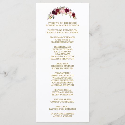 Marsala Floral Antlers Navy Blue Wedding Programme Programmakaart (Achterkant)