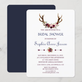 Marsala Floral Antlers Navy Herfst Vrijgezellenfee Kaart